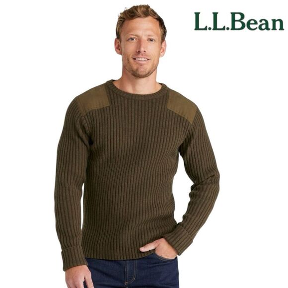 L.L. BEAN Men’s Commando Sweater 100% Merino Wool Ribbed Patches | Sz XXL Tall - Picture 1 of 10